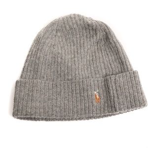 NWT Polo Ralph Lauren Signature Pony Gray Cuff Wool Beanie Cap Hat, One Size